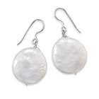   Silver 18mm Cultured Freshwater Coin Pearl Drop French Wire Earrings