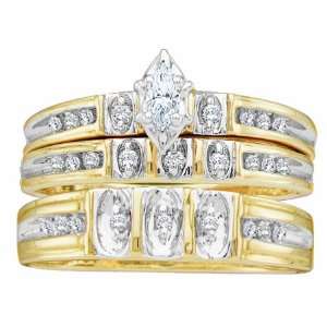   Marquise Cut Diamond Wedding Engagement Bridal Trio Ring Set: Rodeo