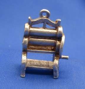   English Sterling Silver Clothes Laundry Wringer Wash Tub Charm  