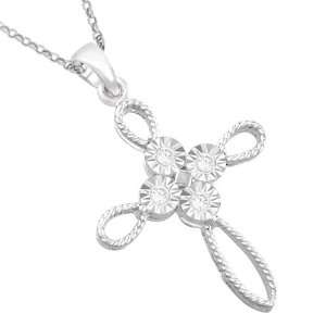    Sterling Silver 0.25cttw White Diamond Cross Pendant, 18 Jewelry