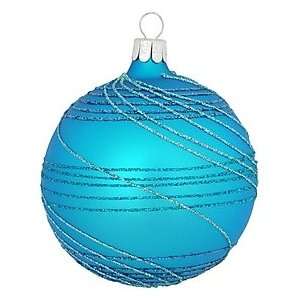  Blue With Glitter Lines Glass Ornament