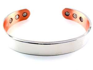 New Copper Magnetic Bracelet Mens Headache Silver Wide  