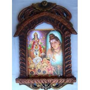  Godess Maa Durga with Lord Shiva Poster Painting in Wood 