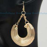 Golden Moon Shape Stripe Chains Ball Hook Dangle Earrings A622  