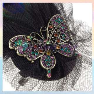 Womens Peacock Feather Rhinestone Butterfly Brooch Pin  
