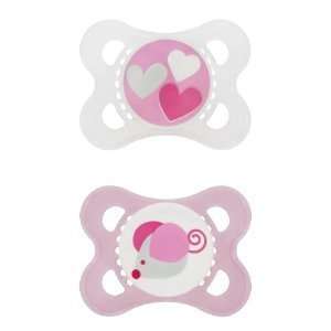   Original Latex 2 Pacifiers 1 cllip keeper 2 Months   girl colors Baby