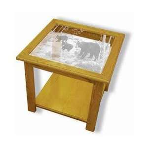   : Oak Etched Glass End Table   Bear Feet in the Creek: Home & Kitchen