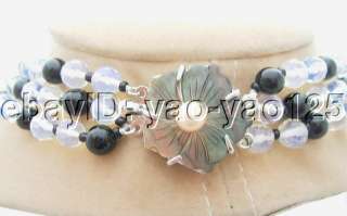 Coin Pearl&Onyx&Amethyst&Paua Abalone Shell Necklace  