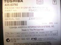 Used Toshiba Satellite A25 S2792 Laptop 3.06GHz 512MB Wireless B/G 