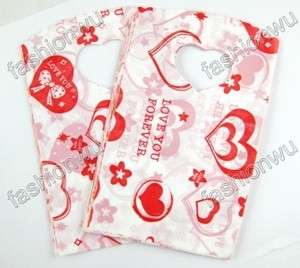 100 Pcs Red Love Heart Plastic Jewelry Gift Bag 15X9cm  