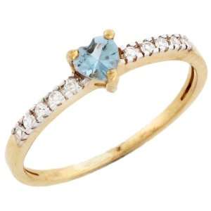  14k Gold March Birthstone Synthetic aquamarine Heart Ring 
