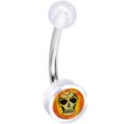 Body Candy Clear Acrylic FLAMING SKULL Logo Belly Button Ring