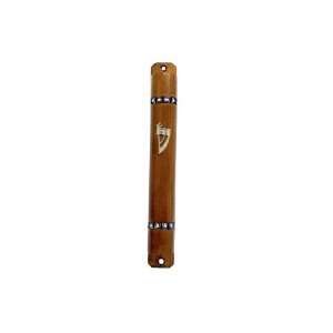  12 Centimeter Chestnut Colored Wood Mezuzah with Engraved 