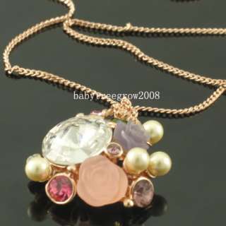 18K Rose Gold GP Swarovski Crystal & CZ & Pearl Flower Jewelry Set EH9 