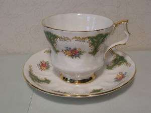 Royal Windsor Tea Cup and Saucer   Green with Flowers  