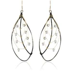  Misha Two Tone Wire Wrap Leaf Topaz Accents Earrings 