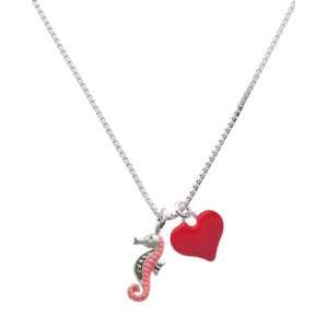  Seahorse   Hot Pink and Red Heart Charm Necklace Jewelry
