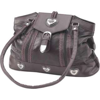   Brown Leather Silver Heart Purse Handbag Shoulder Bag Tote Satchel