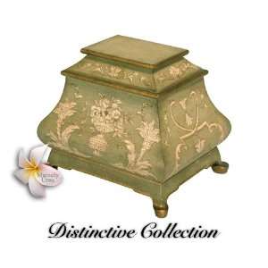  Charlotte Hand Painted Antique Green Wood Cremation Urn 