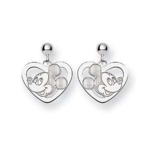  14k White Gold Disney Mickey Heart Earrings: Jewelry