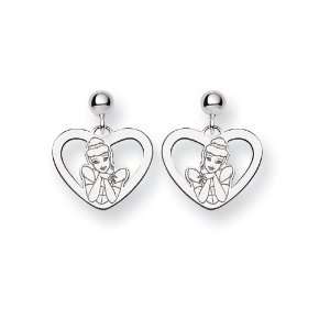  14k White Gold Disney Cinderella Heart Earrings: Jewelry