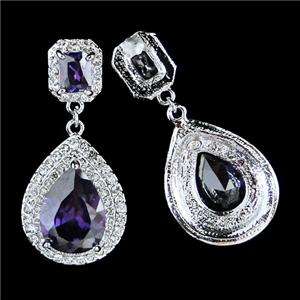 Teardrop Rectangle Pierced Chandelier Earring Purple Swarovski Crystal 