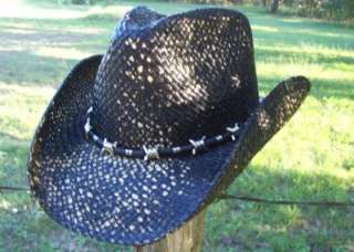   Grimm SAMBORA Rock n Roll Rock Star Straw Western Cowboy Hat Black NWT