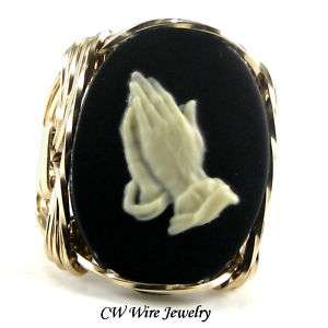 Praying Hands Cameo Ring 14K Rolled Gold Jewelry  