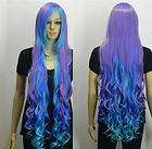 new purple blue long straight cosplay full wig+cap+gift