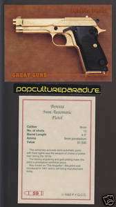 BERETTA 9mm AUTOMATIC Gold Plate PISTOL GREAT GUNS CARD  