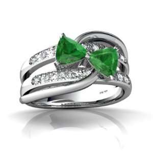    14K White Gold Trillion Genuine Emerald Ring Size 4: Jewelry