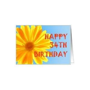 34th Birthday, Happy yellow flower Card