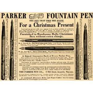 1907 Ad Parker Fountain Pen Christmas Gift Janesville   Original Print 