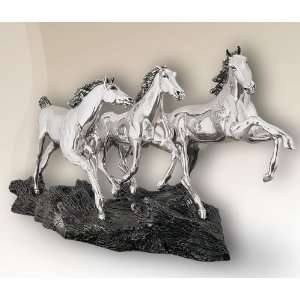  Wild Horses Running Silver Plated Sculpture