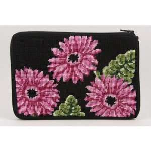  Cosmetic Purse   Pink Gerber Daisies   Needlepoint Kit 