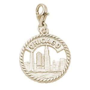   Chicago Skyline Charm with Lobster Clasp, 14k Yellow Gold Jewelry
