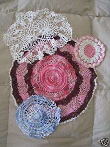 Vintage Hand Made Lot 4 Crochet Table Scarf Doilies  