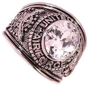US Air Force Simulated Diamond Rhodium Plated Ring  