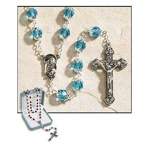  March (Aquamarine) Double Capped Birthstone Rosary   25 L 