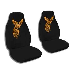   and driver side. Orange Phoenix design. Black seat covers Automotive