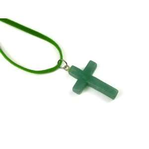   Cross Pendant on Green Faux Suede Adjustable Corded Necklace Jewelry