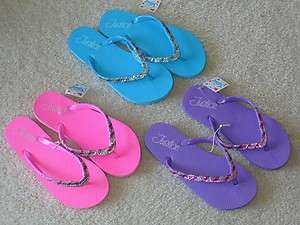 NWT JUSTICE GIRLS ONE (1) PAIR SPARKLY STRAP FLIP FLOPS BLUE PINK 