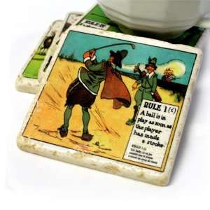 Rules of Golf by Charles Crombie Tumbled Marble Coaster Set 1