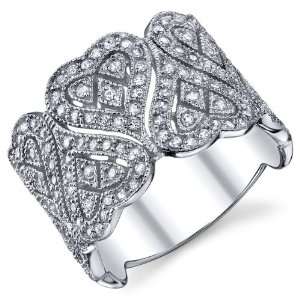  Ring 925 Heart Design Pave Set Cubic Zirconia Band CZ Size 6 Jewelry