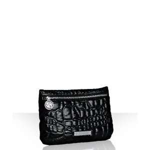  BCBGeneration black crocodile quilted fabric flat makeup 