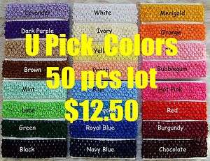 Lot 50 Crochet Headbands Baby Girls 1.5” U Pick Colors  