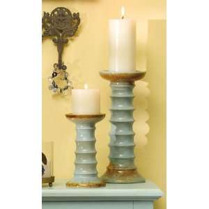  Ceramic Candle Holders Set of 2, Aqua Furniture & Decor