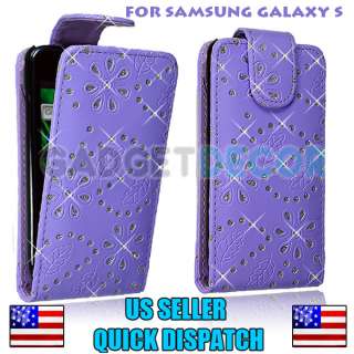 FOR SAMSUNG GALAXY S T959 I9000 4G PURPLE DIAMOND LEATHER FLIP POUCH 