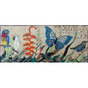    Tropical Scene Marble Mosaic Wall Panel Art Tile: Home & Kitchen