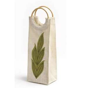 Lovely Leaf Wine Bag with Round Bamboo Handles  Kitchen 